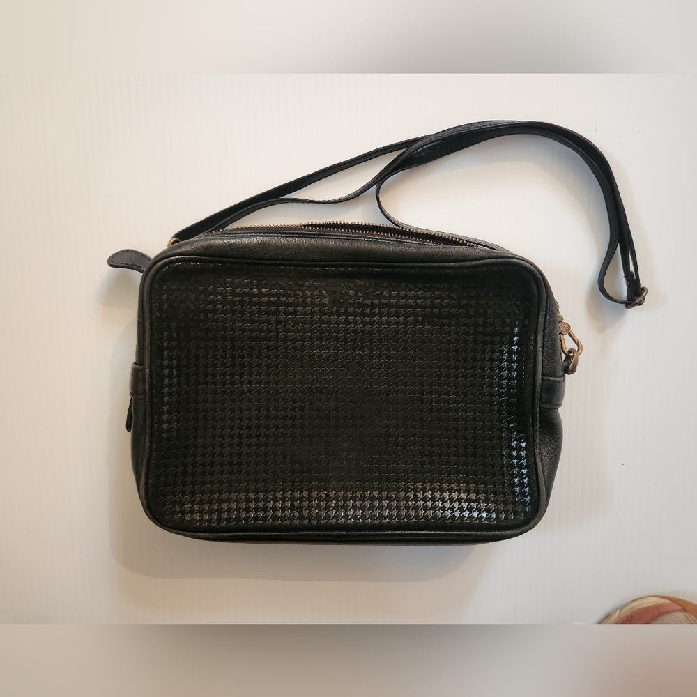 Black Textured Crossbody Bag Deerskin Leather, Inden-ya Japanese, Vintage